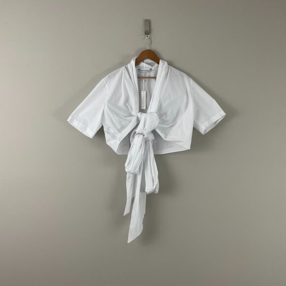 Trina Turk Bates Cotton Poplin Wrap Top in White Size XXL - Picture 1 of 6